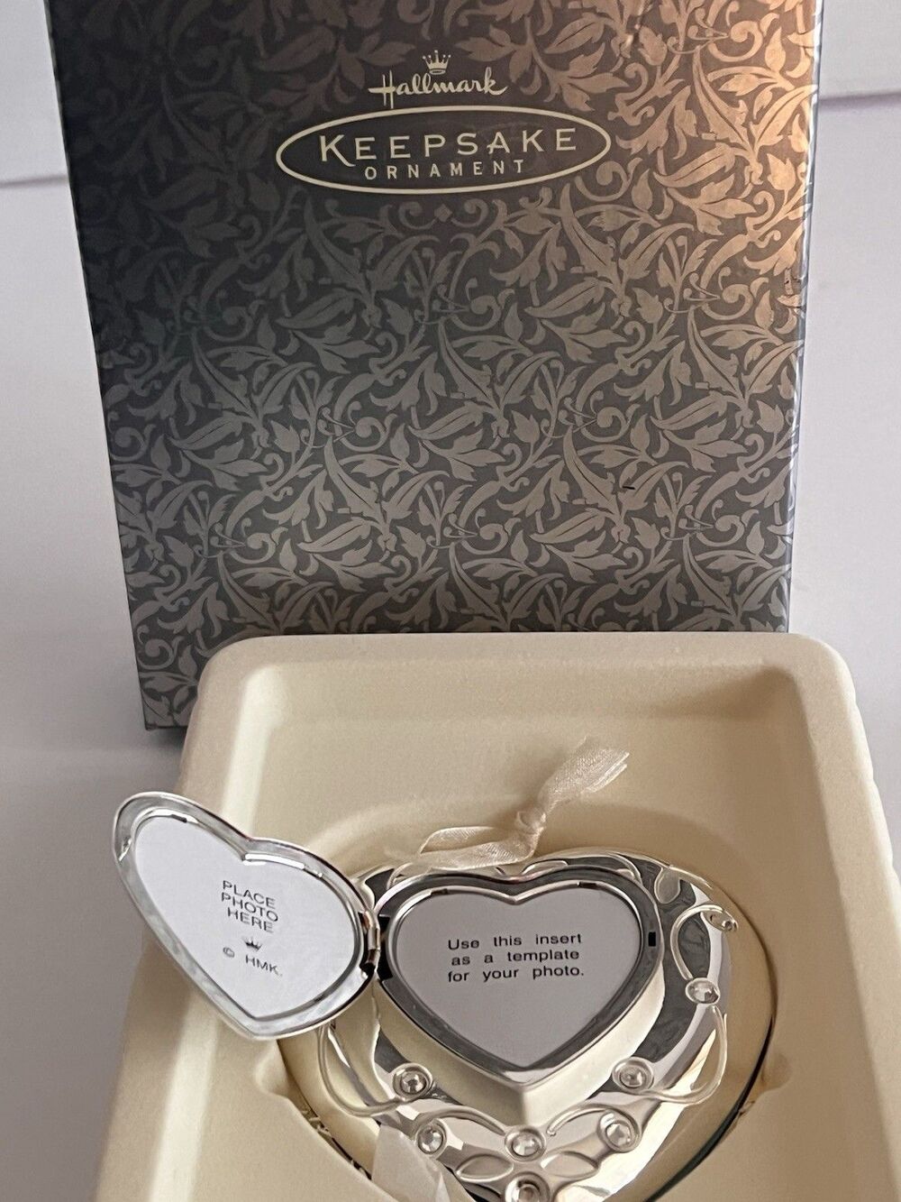 Y2K Mom Gift 2003 Hallmark Silver Mom heart Double picture locket ornament